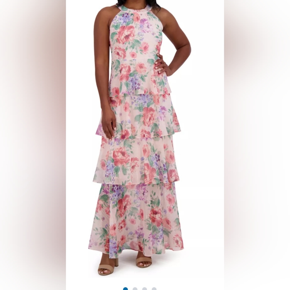 Jessica Howard Pink Floral Tiered Maxi Dress